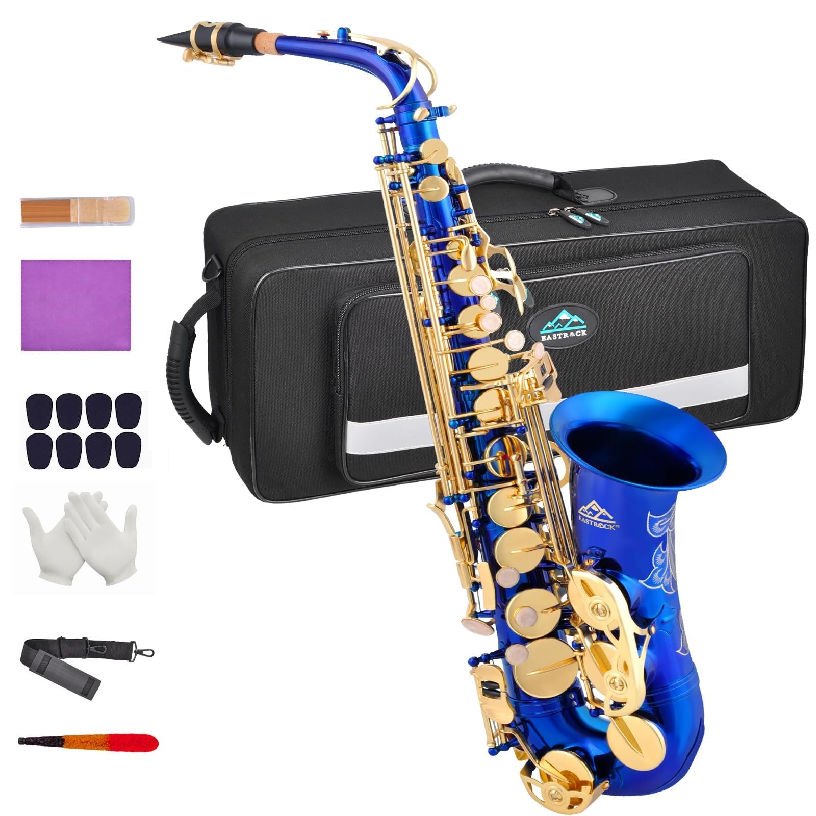 EASTROCK Black/Golden Alto Saxophone E Flat Sax Full Kit for Students Beginner with Carrying Case,Mouthpiece,Mouthpiece Cushion Pads,Cleaning Cloth&Cleaning Rod,White Gloves,Neck Strap