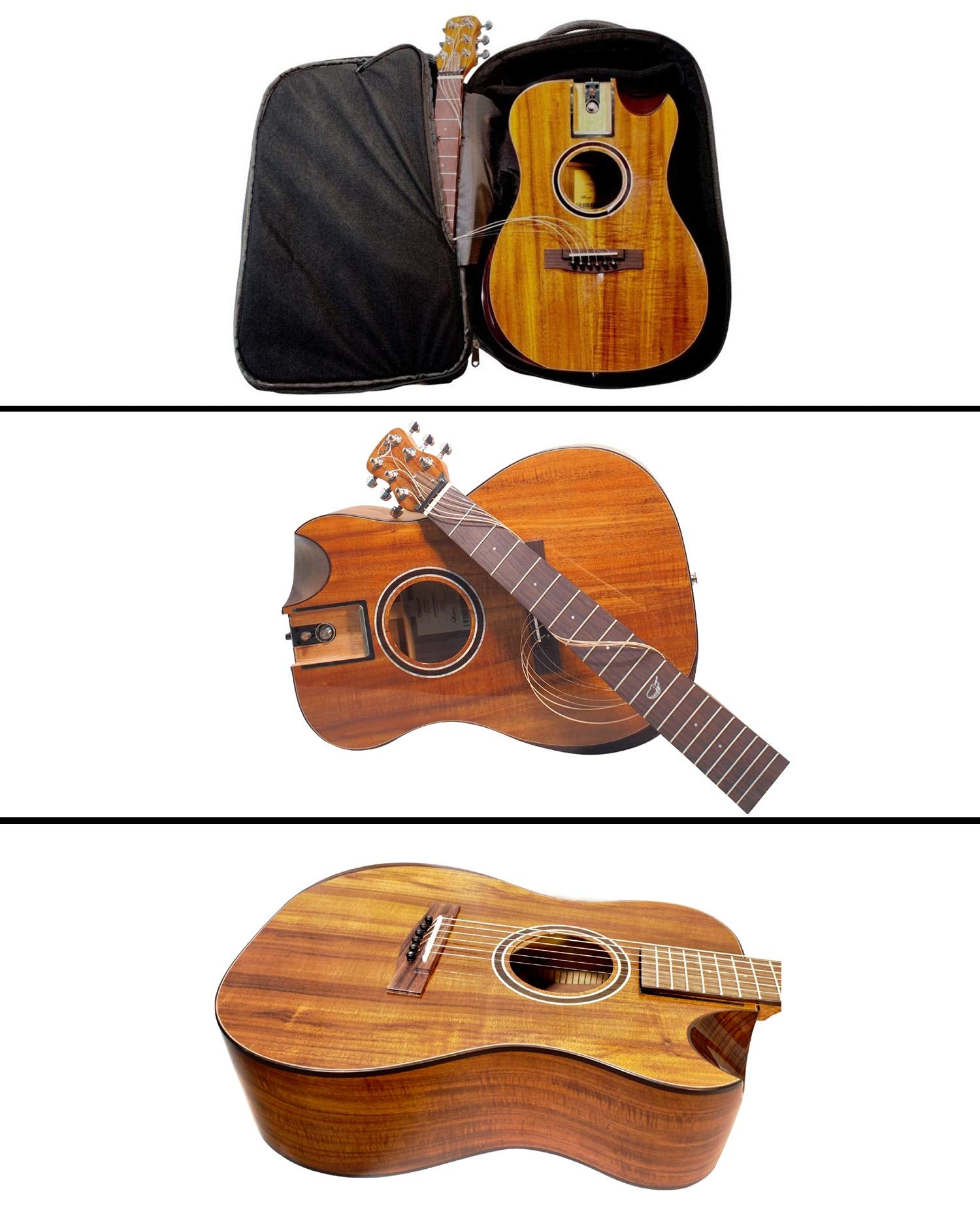 Journey Instruments Solid Sitka Acoustic Collapsible Travel Guitar PJ410N | Traveling Acoustic Guitar with Collapsible Patented System, Portable Backpack Case (African Mahogany)