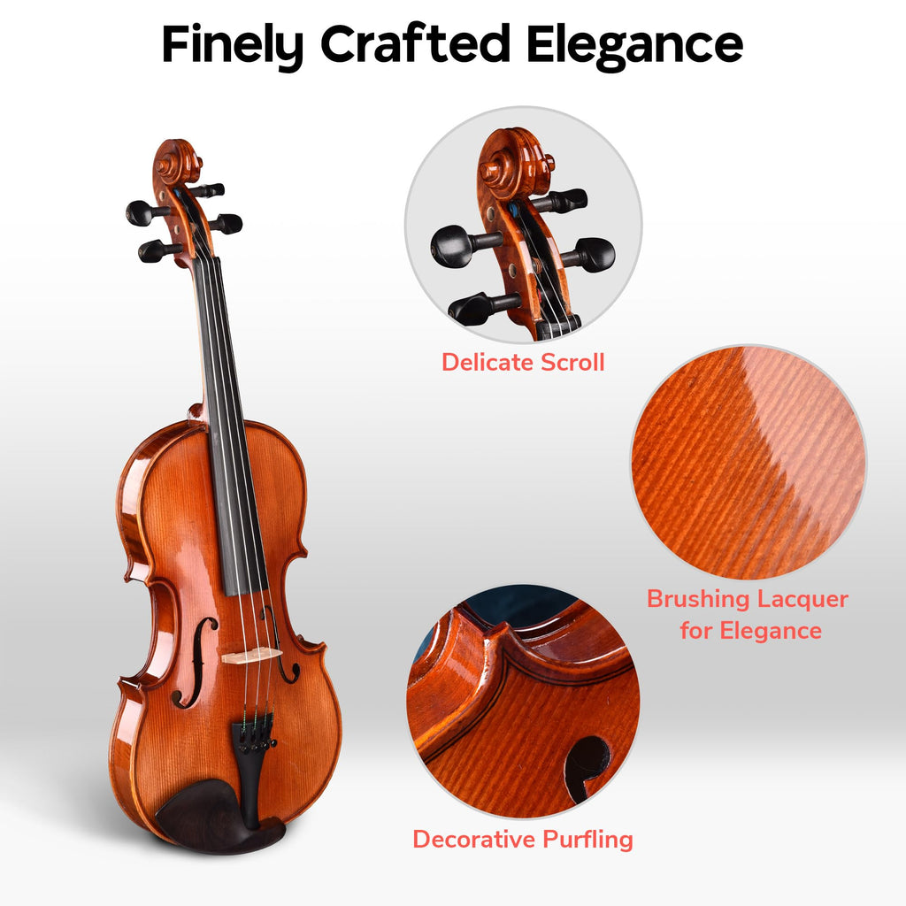 AW Solid Wood Violin 4/4 Full Set Fiddle Beginner Violin Full Size Stradivari Copy Style with Carry Case Bow Rosin Shoulder Rest for Student Adults Starter Kit