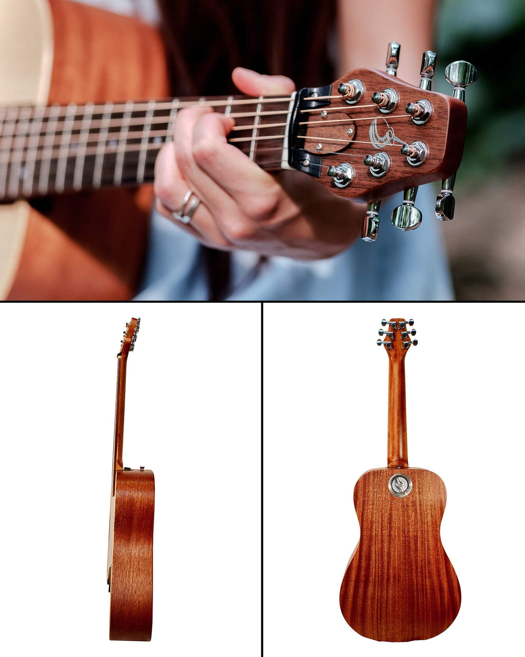 Journey Instruments Solid Sitka Acoustic Collapsible Travel Guitar PJ410N | Traveling Acoustic Guitar with Collapsible Patented System, Portable Backpack Case (African Mahogany)