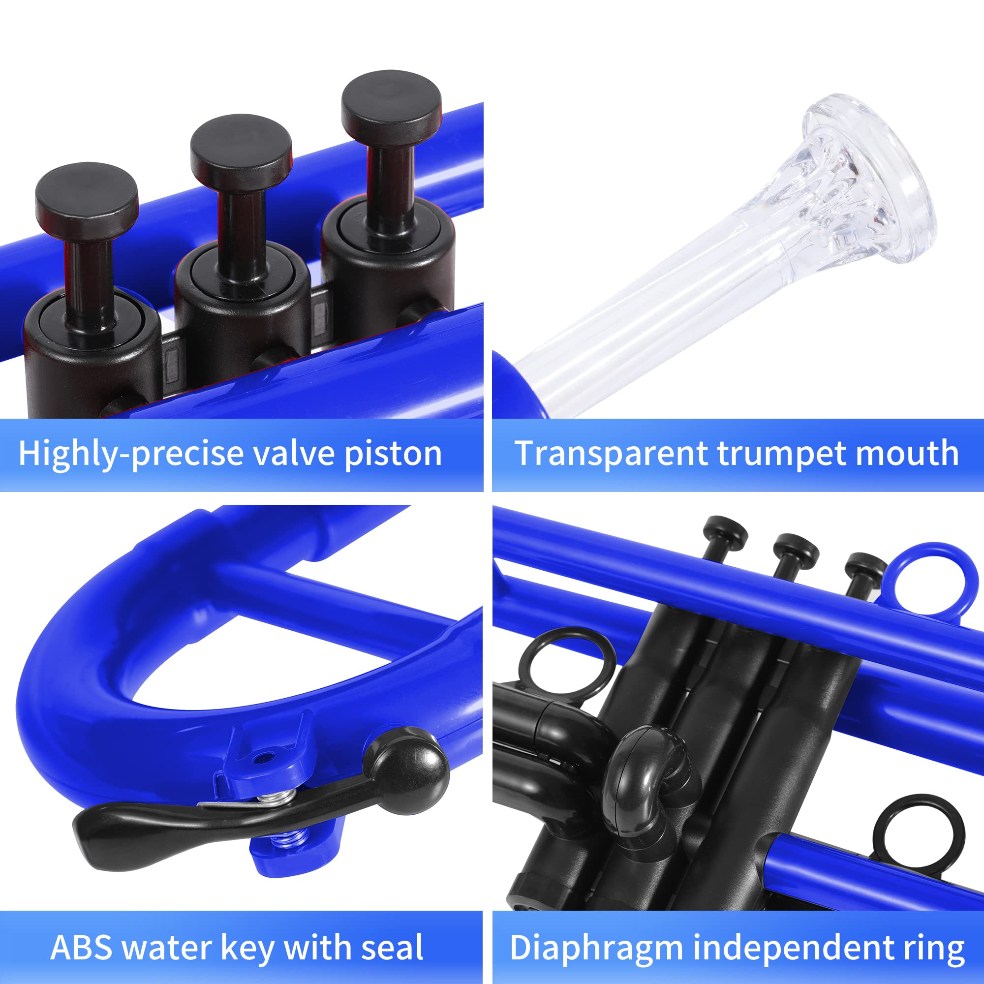 PAMPET Professional Plastic Bb Trumpet Standard Trumpet Set for Student Beginner With 7C Mouthpiece and 3C Mouthpiece, Bb Trumpet Instrument, Black,