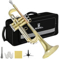 ROWELL Bb Trumpet Brushed Finish Standard Brass Trumpet Set Professional B Flat Trumpets with Deluxe Hard Case, Gloves,Stand and 7C Mouthpiece, Ideal for Jazz & Street Performance