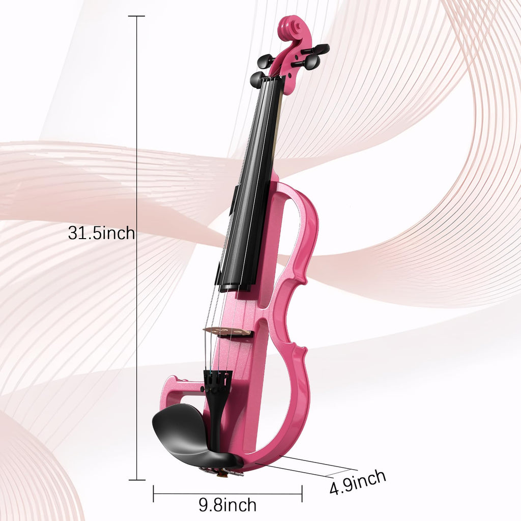 Electric Violin 4/4 Kit, Electric Violin 4/4 Full Size for Adults, Students, Beginner Violins, Full Size Violins Set with Case, Bow, Rosin and Headphones, Black