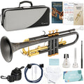 Kmise Bb Standard Trumpet, Premium Brass Trumpets for Student Beginner, Trumpet Instrument Set with Upgraded Case, 7C Mouthpiece, Mute, Beginner's Guide Kit, Cleaning Kit (Gold)