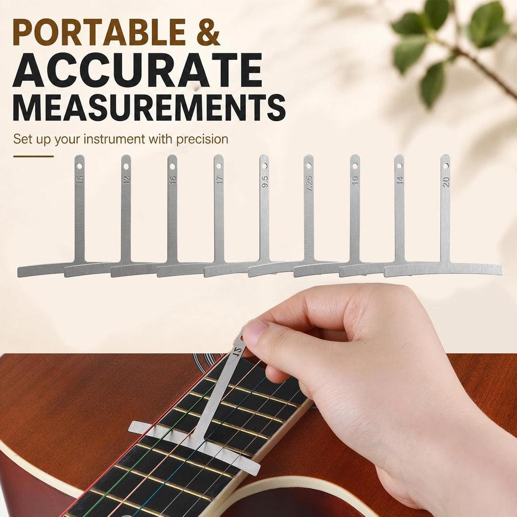10 Pcs Guitar Luthier Tools Set, Metal String Gauges Luthier Tools and 1 String Action Height Gauge Ruler Measuring Setup Tool Kit for Guitar Bass