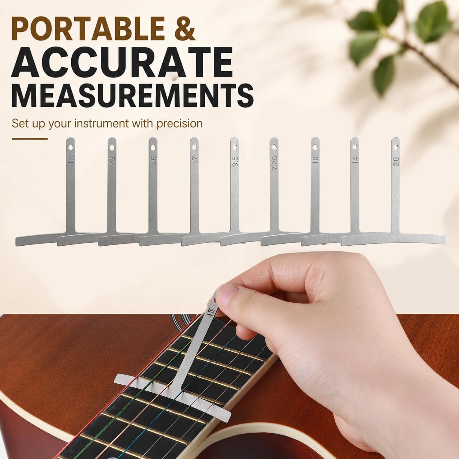 10 Pcs Guitar Luthier Tools Set, Metal String Gauges Luthier Tools and 1 String Action Height Gauge Ruler Measuring Setup Tool Kit for Guitar Bass