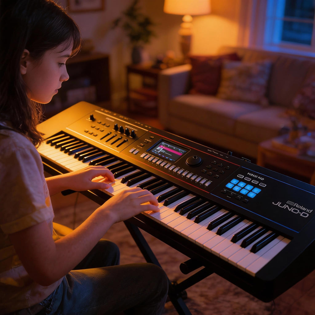 Roland JUNO-D8 Synthesizer Bundle with Adjustable Stand, Bench, Sustain Pedal, Cover, Austin Bazaar Instructional Video, and Polishing Cloth