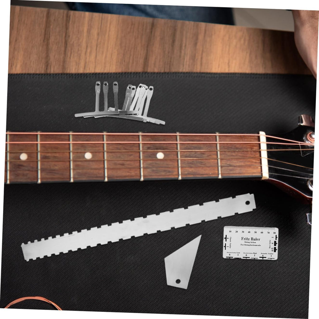 Vaguelly Guitar String Action Gauge Ruler Steel Luthier Setup Tool Multifunctional Electric Guitar Fretboard Measuring Instrument for Repair and Adjustment