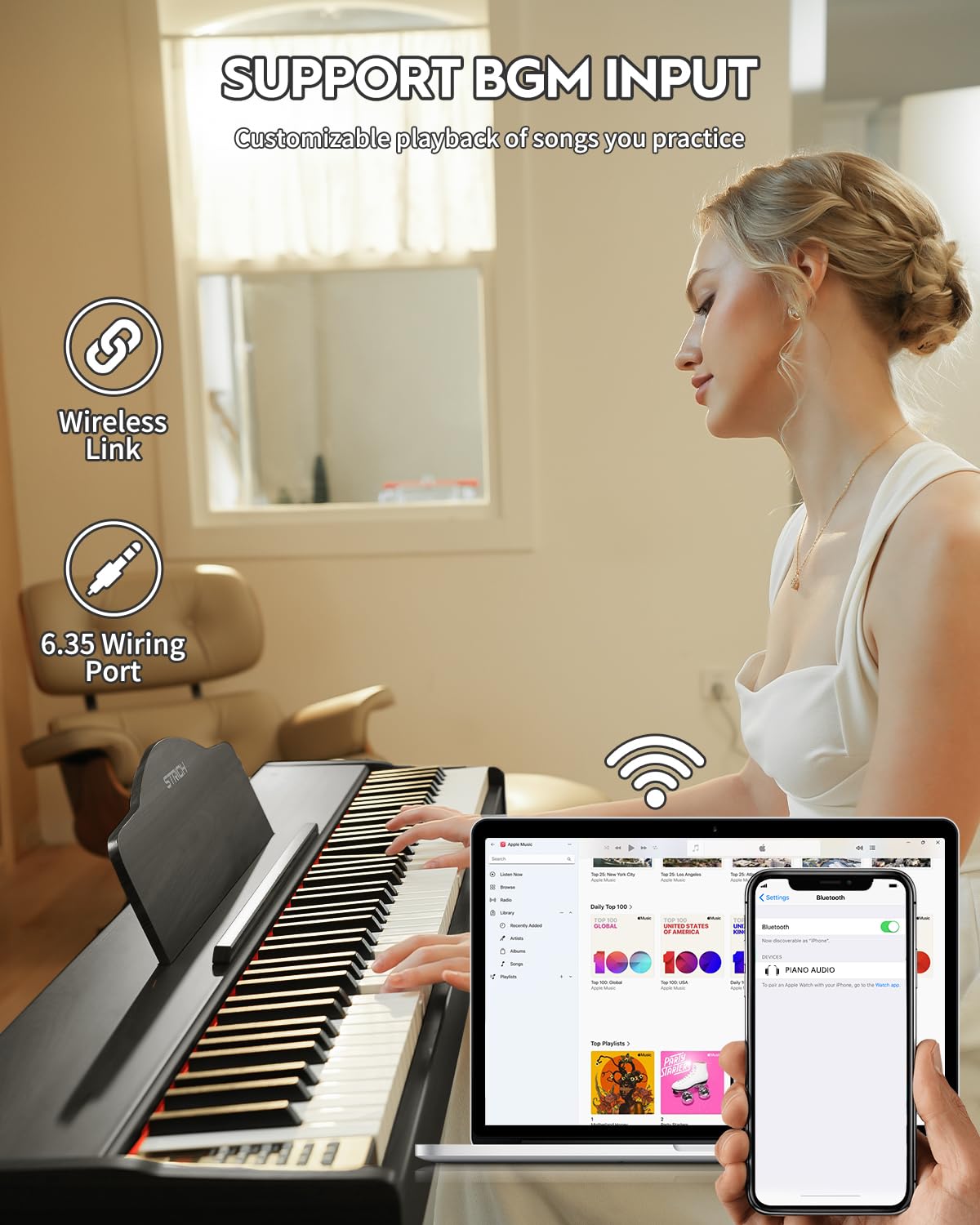 STRICH Digital Piano 88 Keys, Hammer-Action Weighted Keyboard, Full size Electric Piano Keyboard with Furniture Stand, 25Wx2 Speakers, Supports USB-MIDI/Wireless Connect, SDP-300W (Color Walnut Wood)