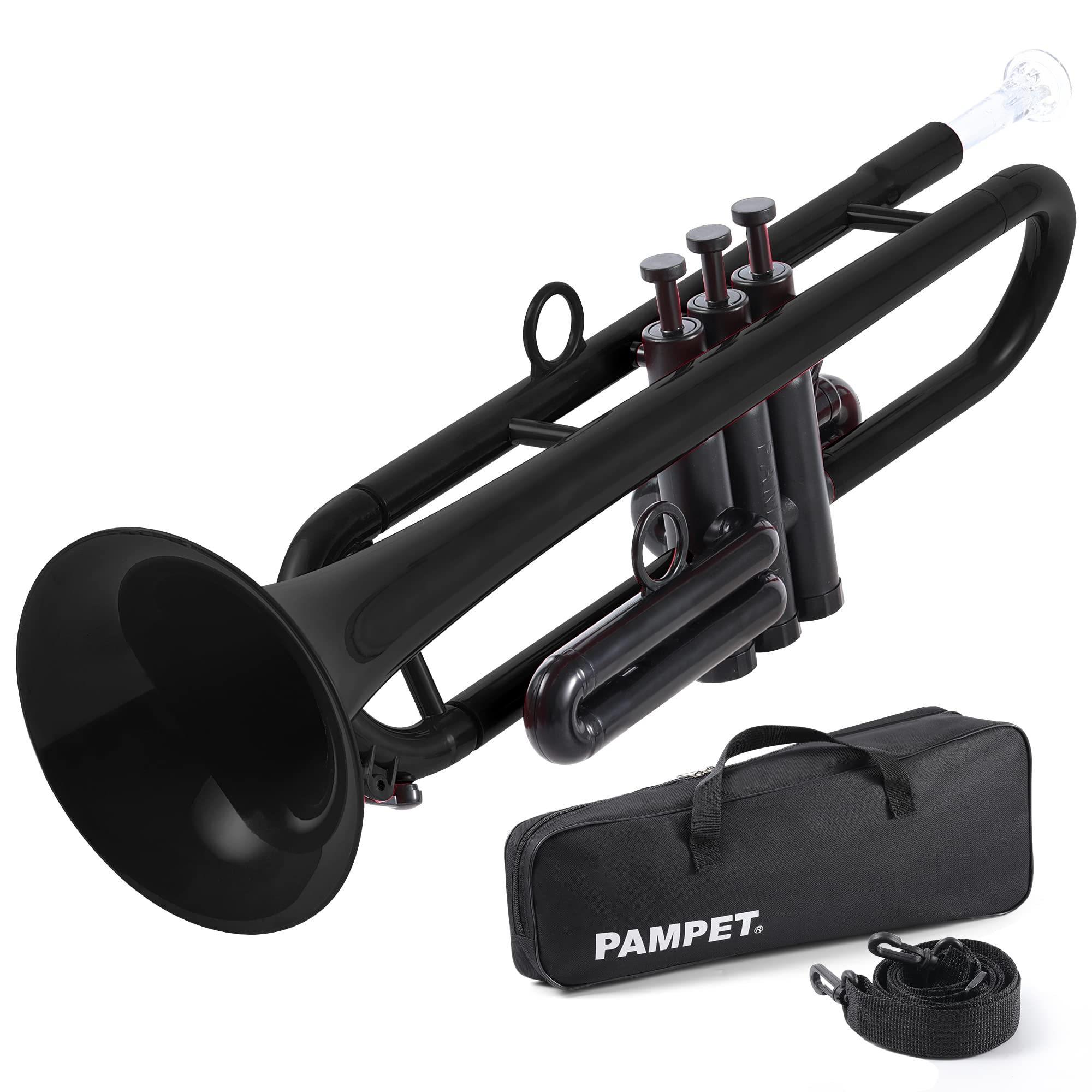 PAMPET Professional Plastic Bb Trumpet Standard Trumpet Set for Student Beginner With 7C Mouthpiece and 3C Mouthpiece, Bb Trumpet Instrument, Black,
