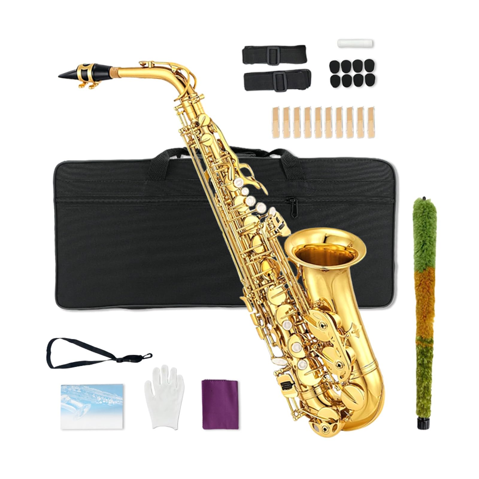 Vetimobato Student Alto Saxophone E Flat for Adults Beginner to Intermediate Eb Sax Kit Gold Lacquer Full Brass Instrument with Hard Case, Mouthpiece, 10 Reeds, 8 pads, Neck strap, Cleaning Kit