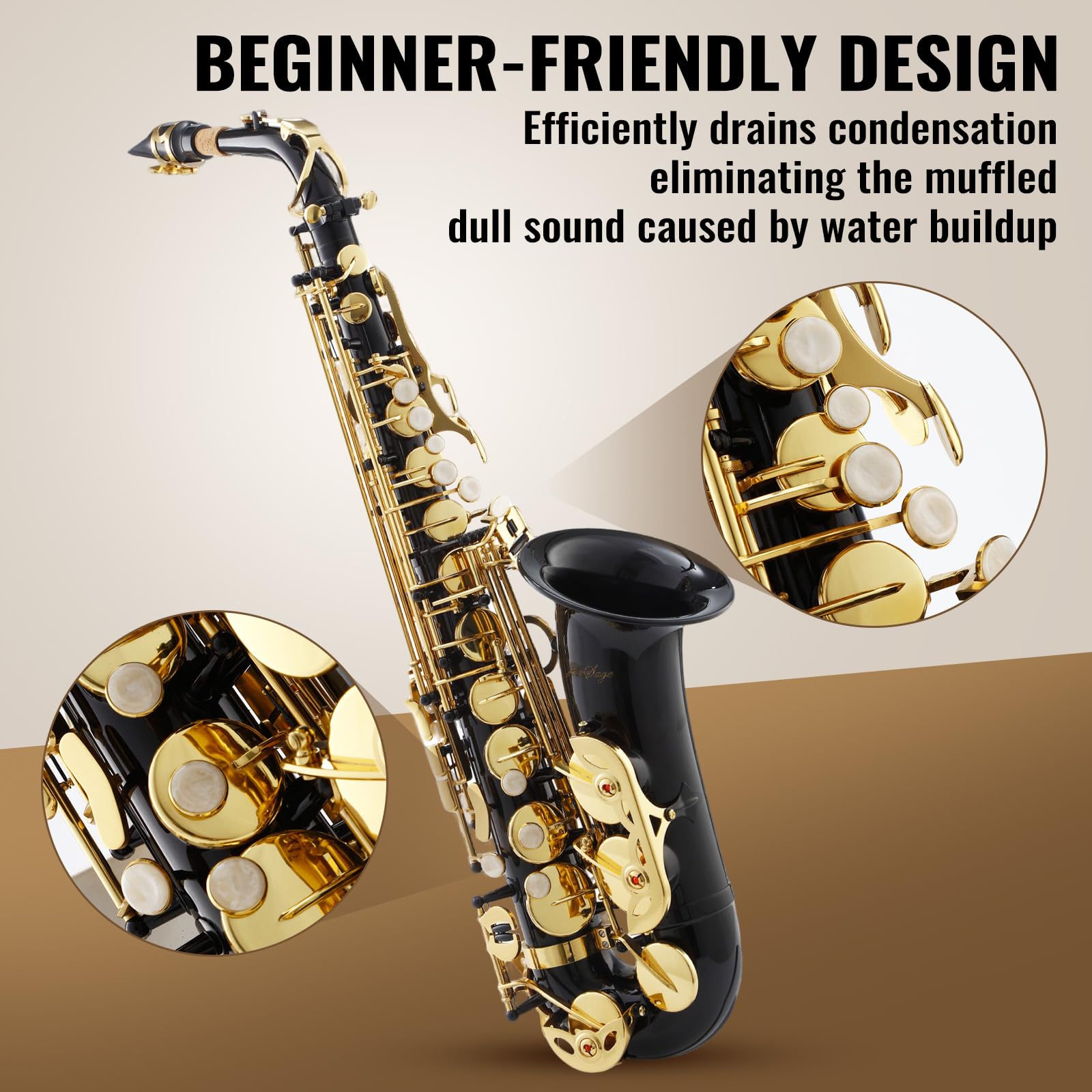 LeSage Alto Saxphone E Flat for Beginners Student School Band Alto Sax Gold Lacquer Music Instrument Saxofon With Carrying Sax Case