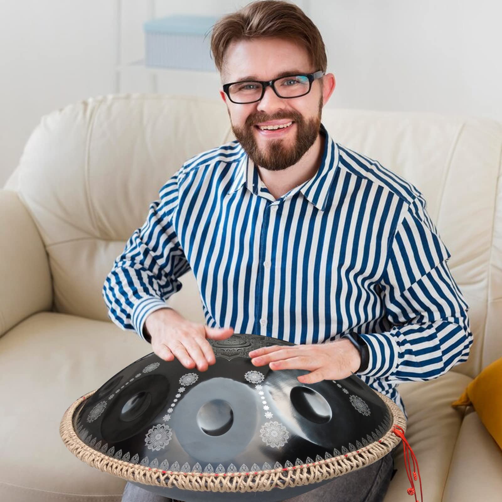 Handpan Drum 22 Inches D Minor Kurd, 432Hz 10 Notes Hand Drum Instrument, Premium Steel Drum, Handpan Instrument for Adults (Gold)