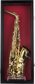 DisplayGifts Saxophone Display Case Saprano Alto Saxophone Stand Holder Wall Mount Shadow Box - 98% UV Protected & Lockable Black Frame