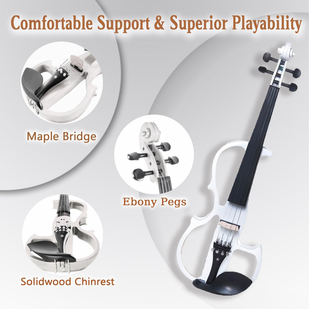 Electric Violin, 4/4 Full Size Solid Silent Fiddle with Ebony Fittings, Silent Electric Violin Kit for Beginner Students (Mahogany)
