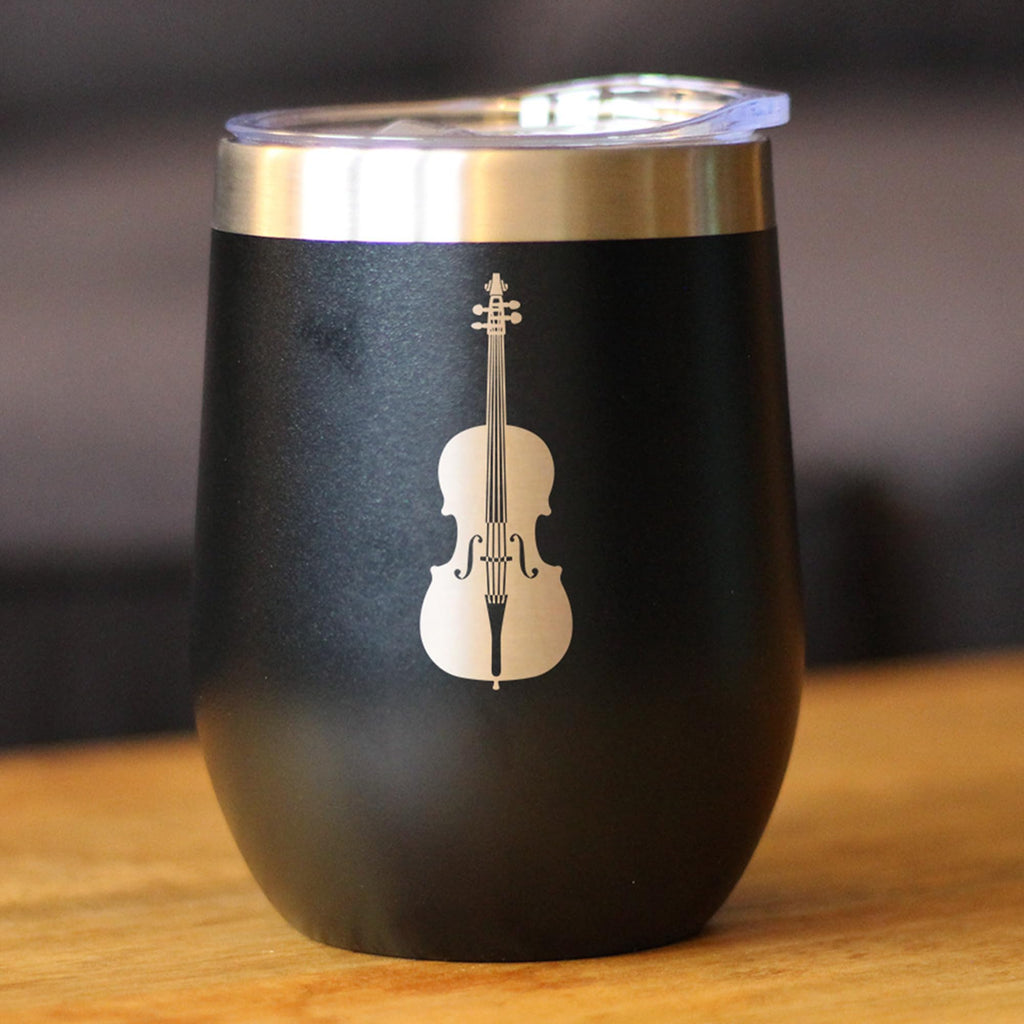 Bevvee Cello - Wine Tumbler Cup with Sliding Lid - Stainless Steel Insulated Mug - Orchestra Gifts for Cellists - Teal
