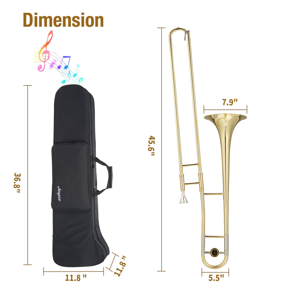 Senfot Alto Trombone Starter Kit, Gold Lacquer Brass with Case, Mouthpiece, Gloves, Cloth; Accurate tone and Penetraing Sound, School Band & Orchestra Essential Instrument