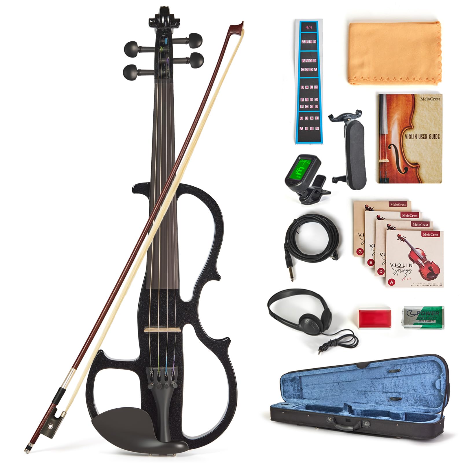 Cobalt Blue Silent Electric Violin 4/4 Full Size, Acoustic-Electric Violin for Beginners & Students, Quiet Practice with Headphones, High-Fidelity Pickup, Complete Starter Kit
