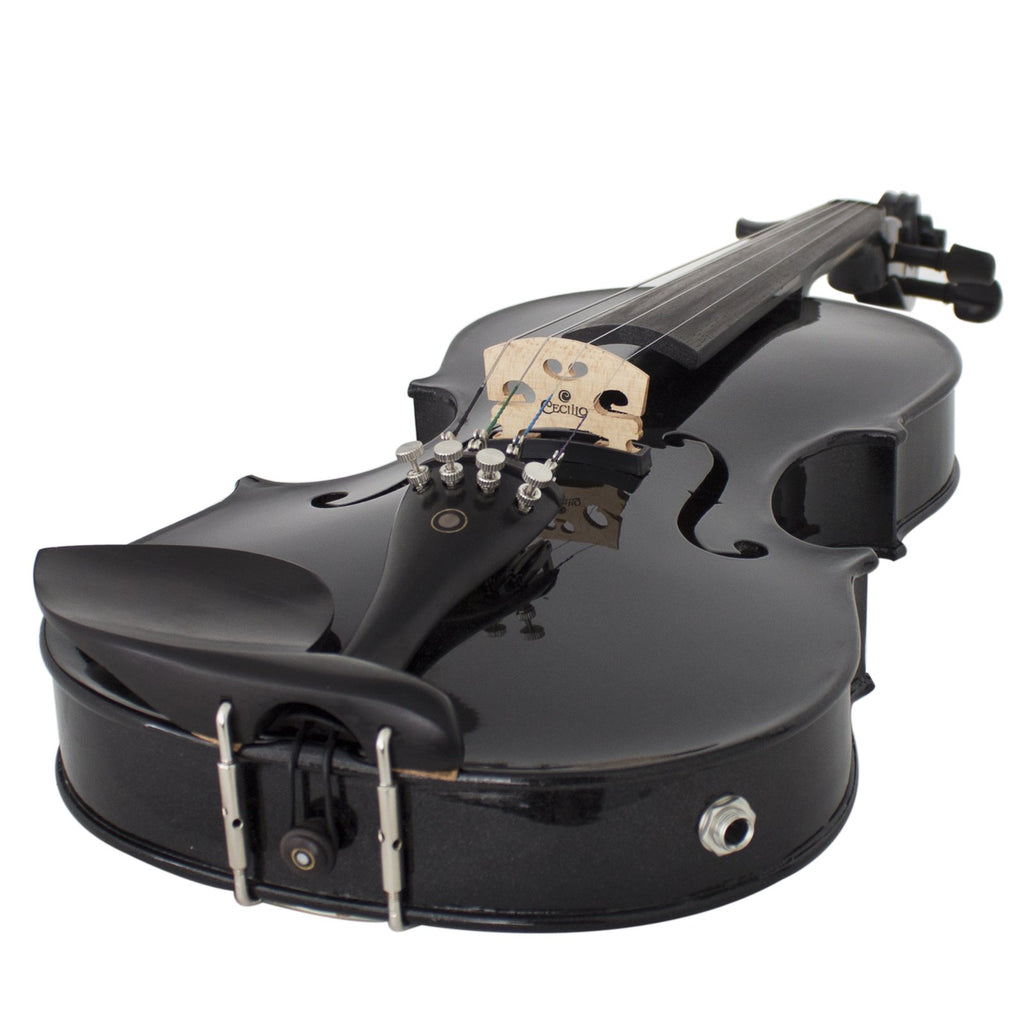 Cecilio 4/4 Full Size Acoustic & Electric Violin for Beginners & Professionals, Hand-Carved Solid Spruce Top, Ebony Fine Tuners, Full Set with Case, Bow, Rosin & AUX Cable (Metallic Black)