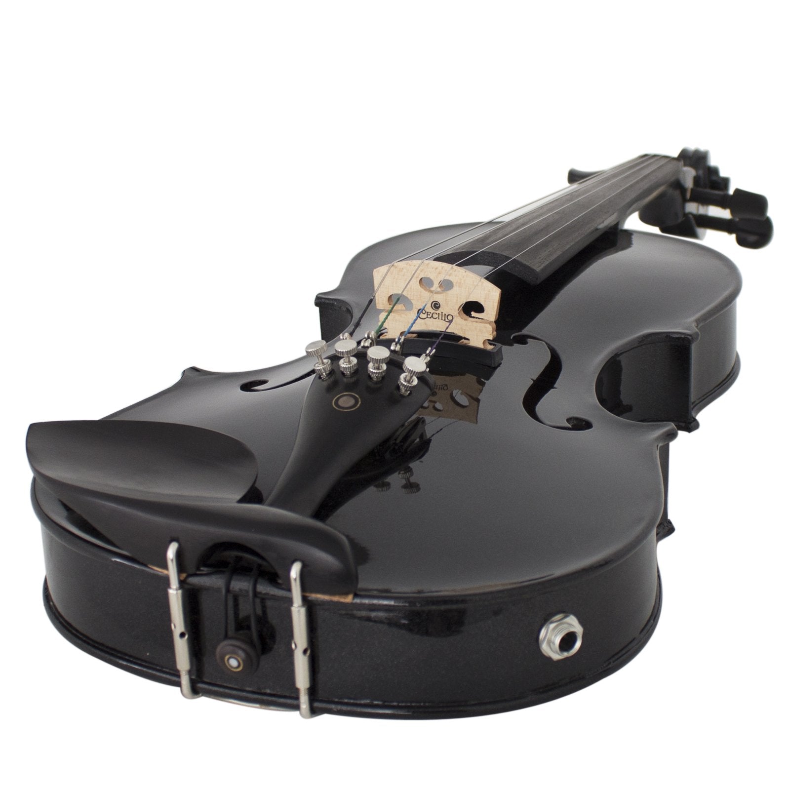 Cecilio 4/4 Full Size Acoustic & Electric Violin for Beginners & Professionals, Hand-Carved Solid Spruce Top, Ebony Fine Tuners, Full Set with Case, Bow, Rosin & AUX Cable (Metallic Black)