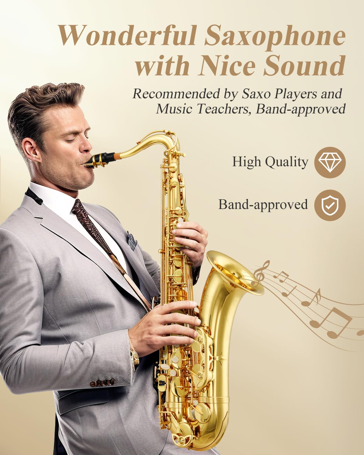 Eastar Student Alto Saxophone E Flat for Beginner Sax Full Kit with Carrying Case, Mouthpiece, Straps, Reeds, Stand, Golden Lacquer, AS-Ⅱ