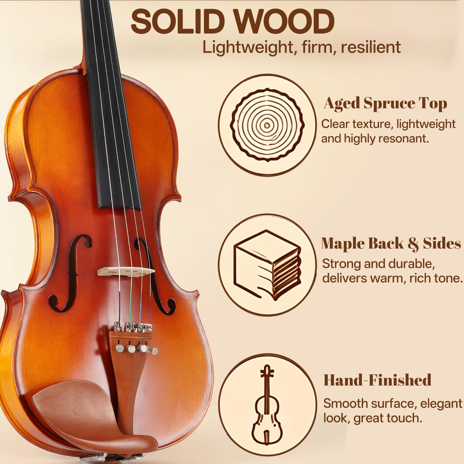 Kmise Teacher Approved 4/4 Full Size Violin Starter Kit for Adults Beginners Students, High Density Ebony Acoustic Violins, Fiddle Bundle with Case, Bow, Rosin, Strings, Shoulder Rest & Guide