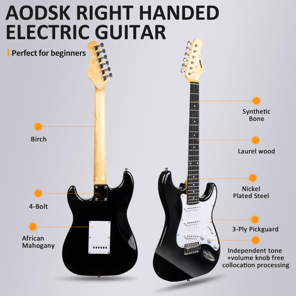 AODSK Electric Guitar with Amp Beginner Kit 39 Inch Solid Body Full Size,All Accessories,Digital Tuner,Six Strings,Four Picks,Tremolo Bar,Strap,Gig Bag,Starter kit (Blue-HSS)