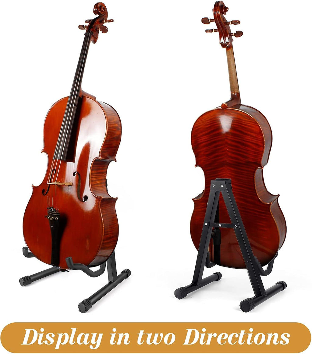 pugdodo Cello Stand Adjustable, Folding Cello Support Stand, A-Frame Folding Cello Holder Compatible for Violin 1/8-4/4 Cellos Guitars Electric Bass Electric Guitar Stand Acoustic, Black (black)