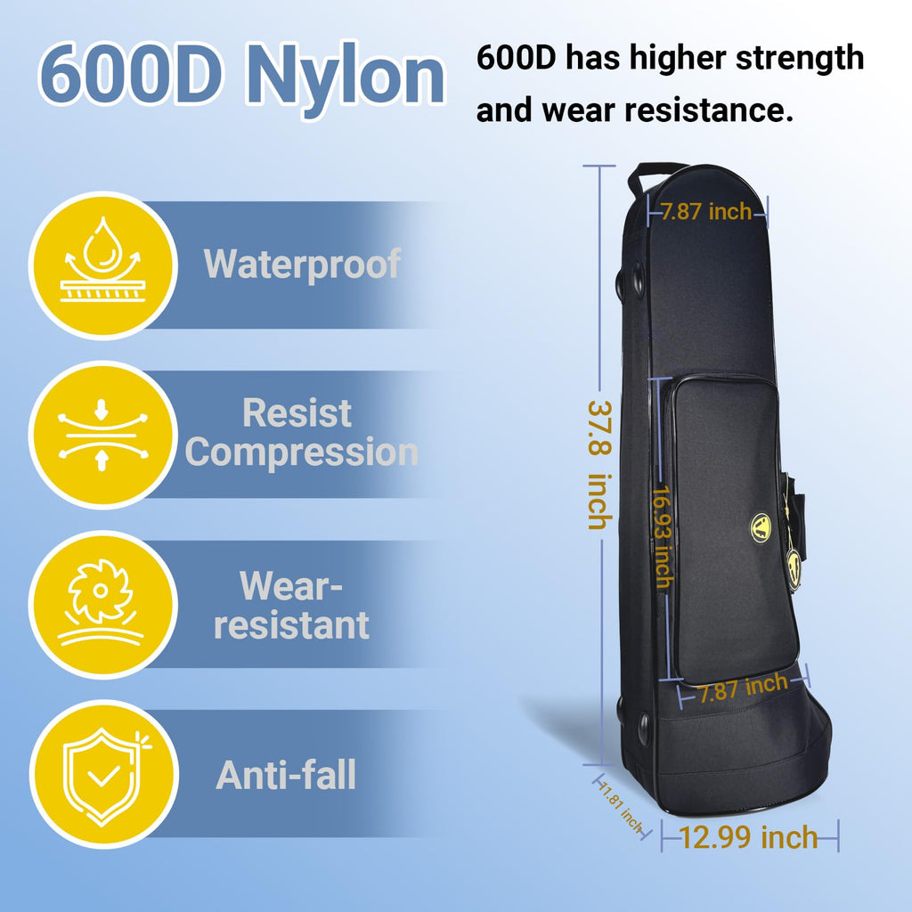 Contoured Trombone Case with Built-In Backpack Straps, Gig Bag | Omebaige Contoured Trombone Case: Built-In Backpack Straps, Impact-Resistant Foam Velvet Interior, 600D Nylon Design.