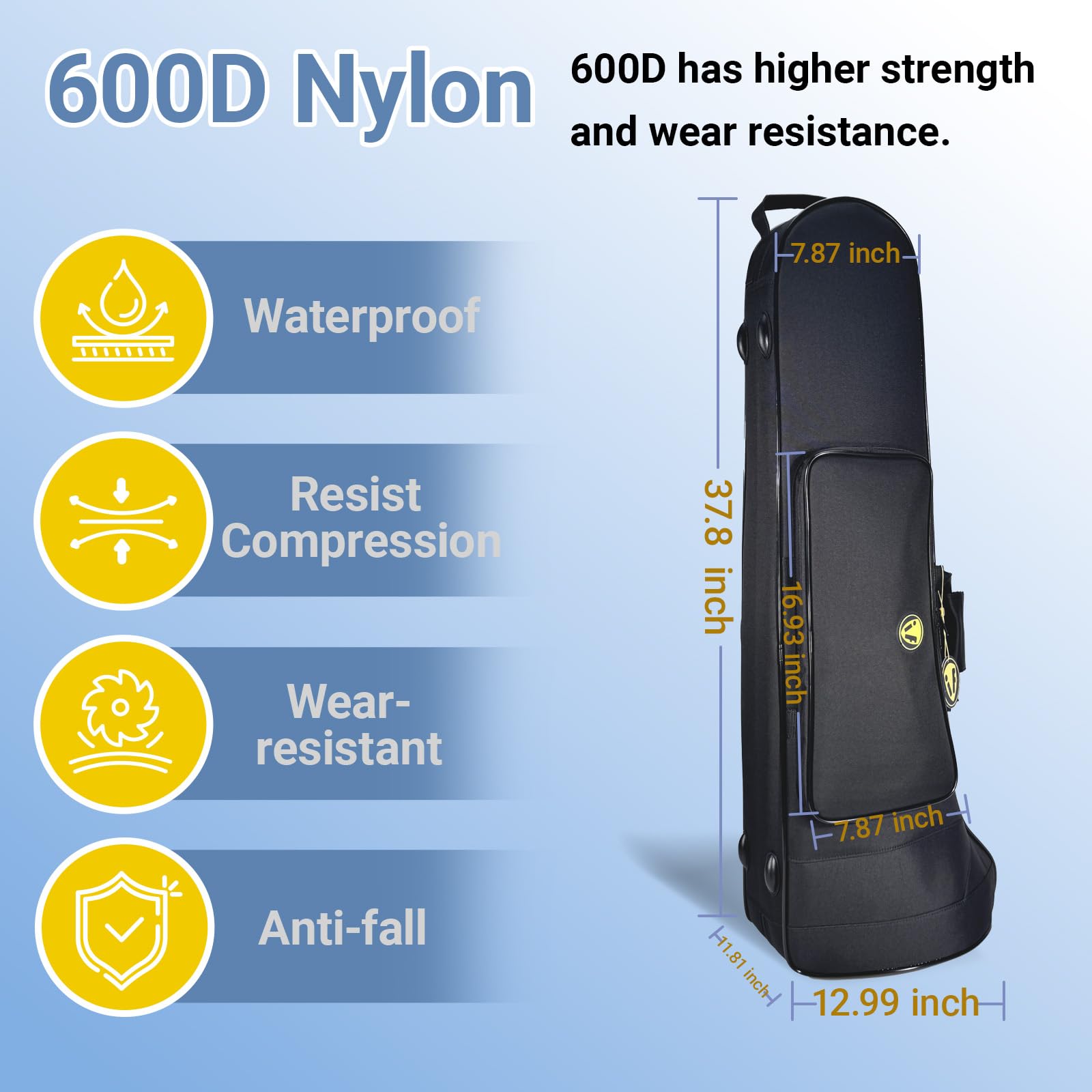 Contoured Trombone Case with Built-In Backpack Straps, Gig Bag | Omebaige Contoured Trombone Case: Built-In Backpack Straps, Impact-Resistant Foam Velvet Interior, 600D Nylon Design.