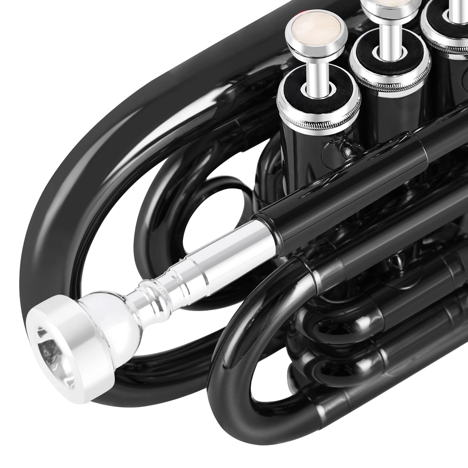EastRock Pocket Trumpet Brass Bb Nickel Plated Trumpet with 7 C Mouthpiece, Hard Case, Strap, White Gloves, Cleaning Kit for Students and Beginners