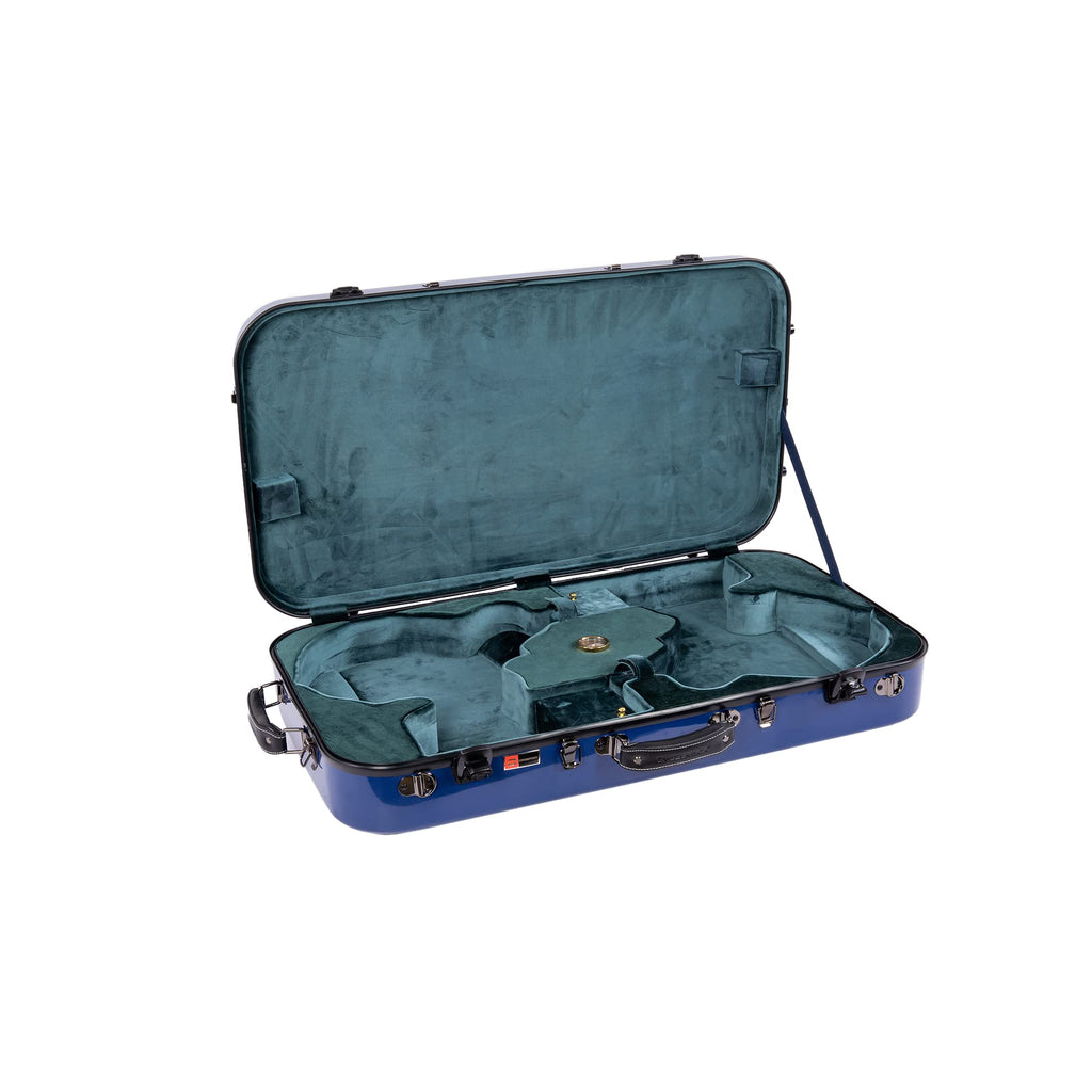 Crossrock Fiberglass Double Case for Mandolin & 4/4 Violin – Fits A & F-Style | Black Gloss Finish, TSA Lock, Backpack Straps, Accessory Storage – Pro Tour Series