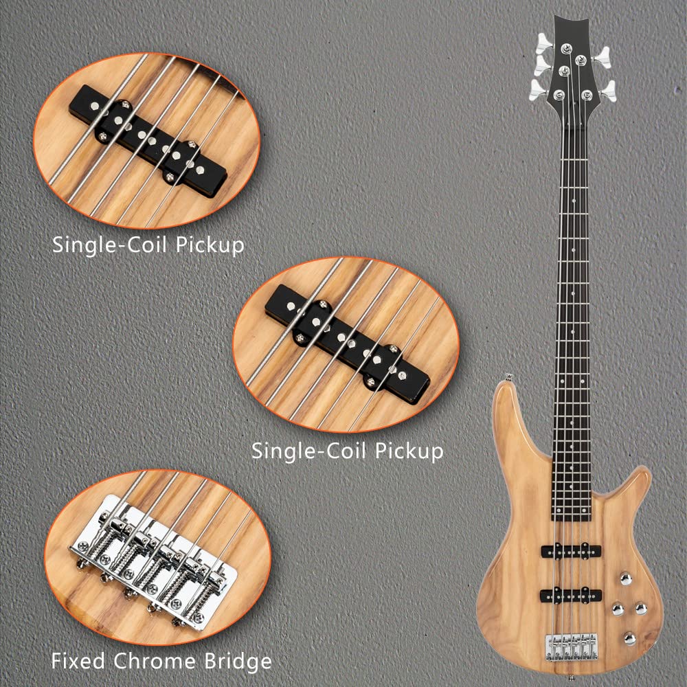 Ktaxon Electric Bass Guitar 4 String Bass Guitar with 20 Watt Amplifier, PJ Type Pickup, Naturally air-dried Maple Neck, Rosewood Fretboard, Basswood Body(Black)