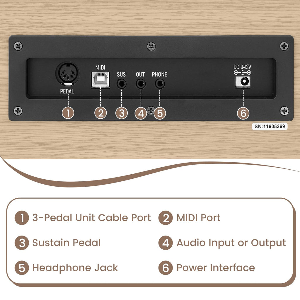 88 Key Digital Piano Keyboard for Beginners, Fully Weighted Wooden Electric Piano with Triple Pedal, Headphone, Supports MIDI Connecting, French Dream Sound Source (Brown)
