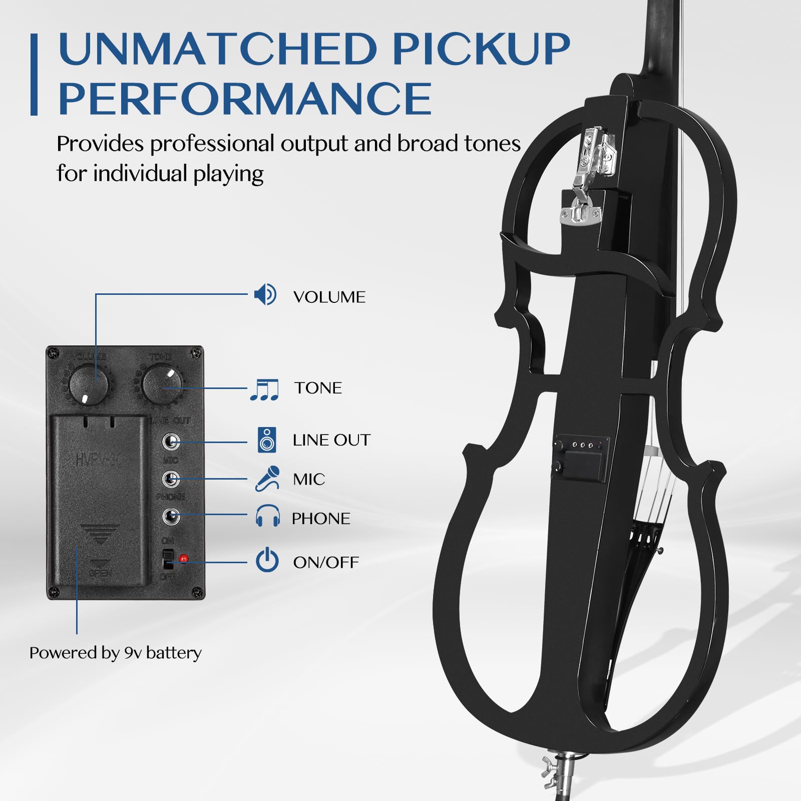 Ktaxon 4/4 Full Size Electric Cello with Classic Scroll, Premium Fingerboard & Unmatched Pickup,Includes 7mm Padding Bag, Bow, Rosin & Headphones, Electric Cello for Beginners Adults (Natural)