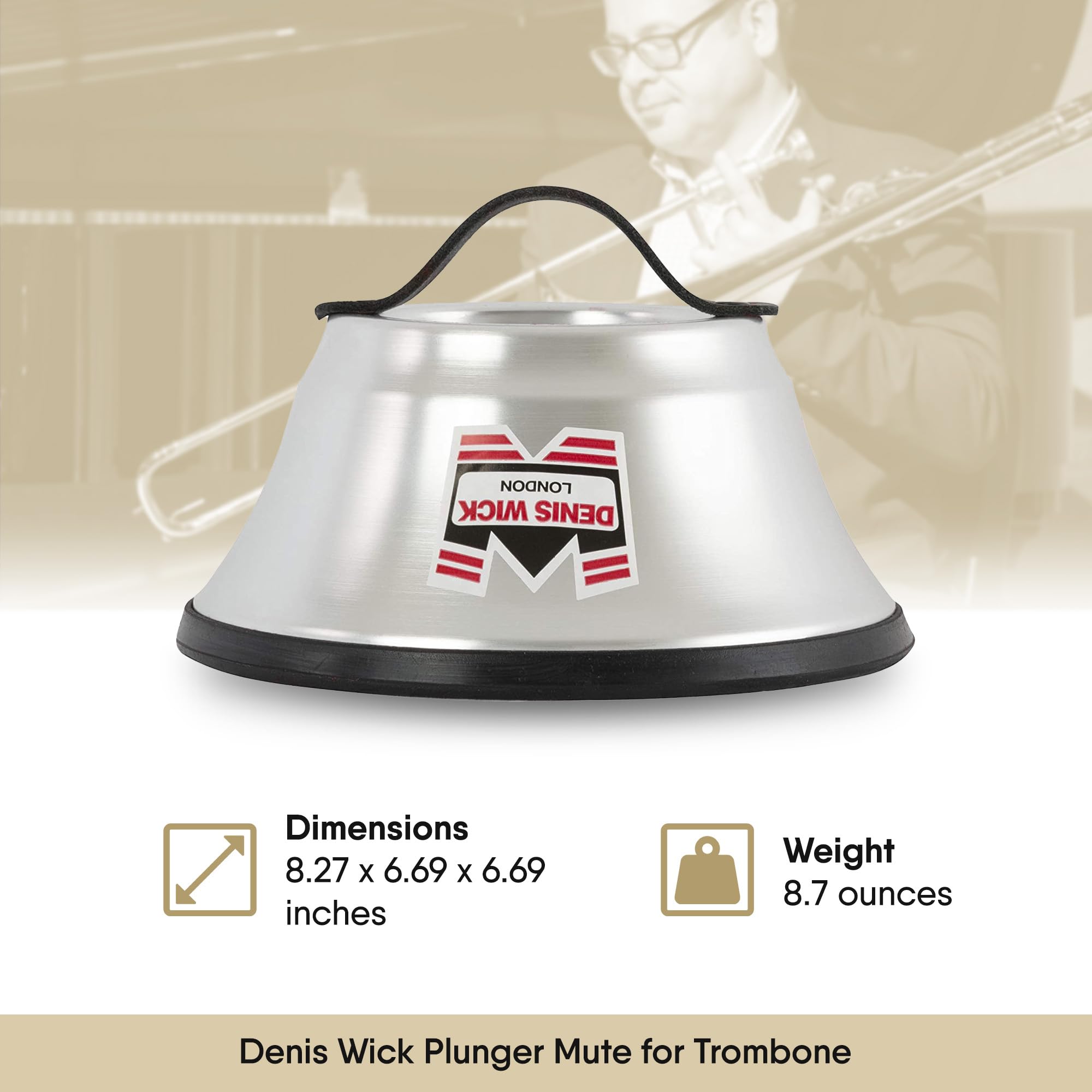 Denis Wick Trombone Straight Mute - Aluminum Mute for Trombone - Accessories for Brass Instruments - Low Tone Register - 3.9 x 6.3 x 1.6 inches