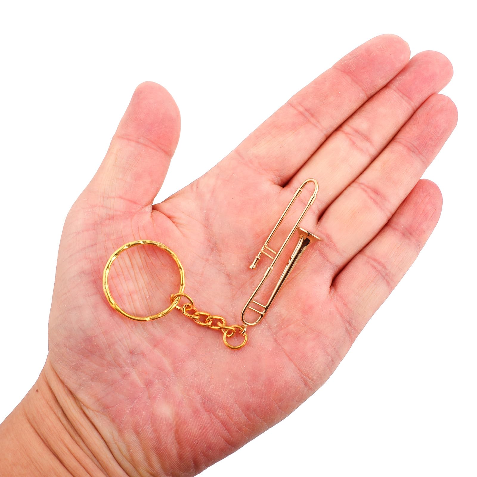 Miniature Musical Instrument Keychain with Case Brass Mini Collectible Figurines Replica Key Ring Birthday Gifts
