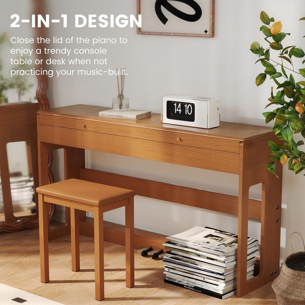 88-Key Weighted Piano Keyboard, Hammer Action Digital Piano with Speakers, Wooden Electric Piano with bench, Triple Pedal, Headphone, cover, Supports MIDI Connecting (Brown)