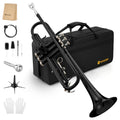 Vangoa Bb Trumpet Brass Standard Black Trumpet Instrument for Student School Band Orchestra Adult Kid Beginner with Hard Case, Stand, Cleaning Kit, White Gloves, Valve Oil and 7C Mouthpiece