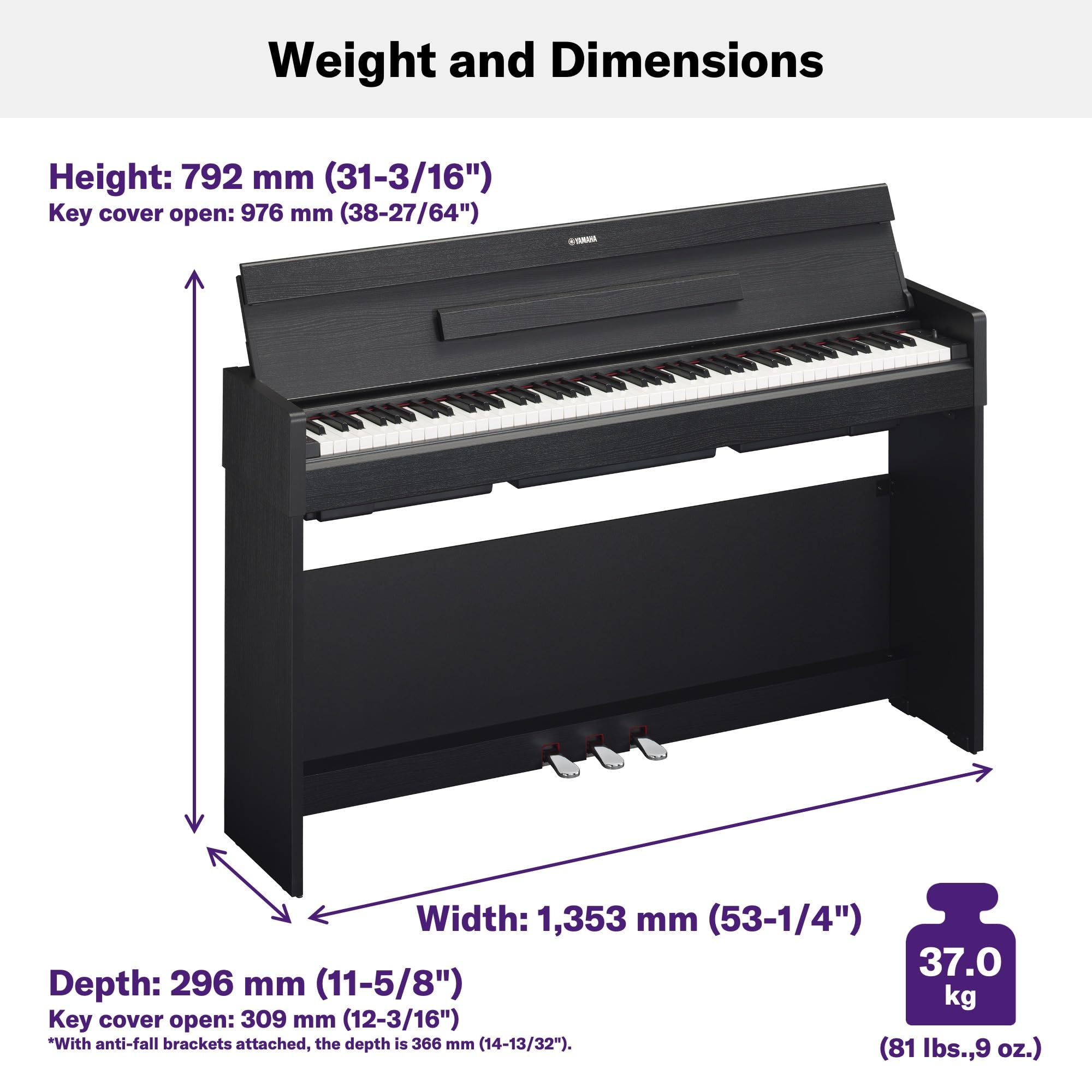 Yamaha Arius Series 88-Key Weighted Action Upright Digital Piano for Beginner and Intermediate Players, Dynamic Response, Grand Piano Sound, 3-pedal Unit, Bench Included, Rosewood YDP105R