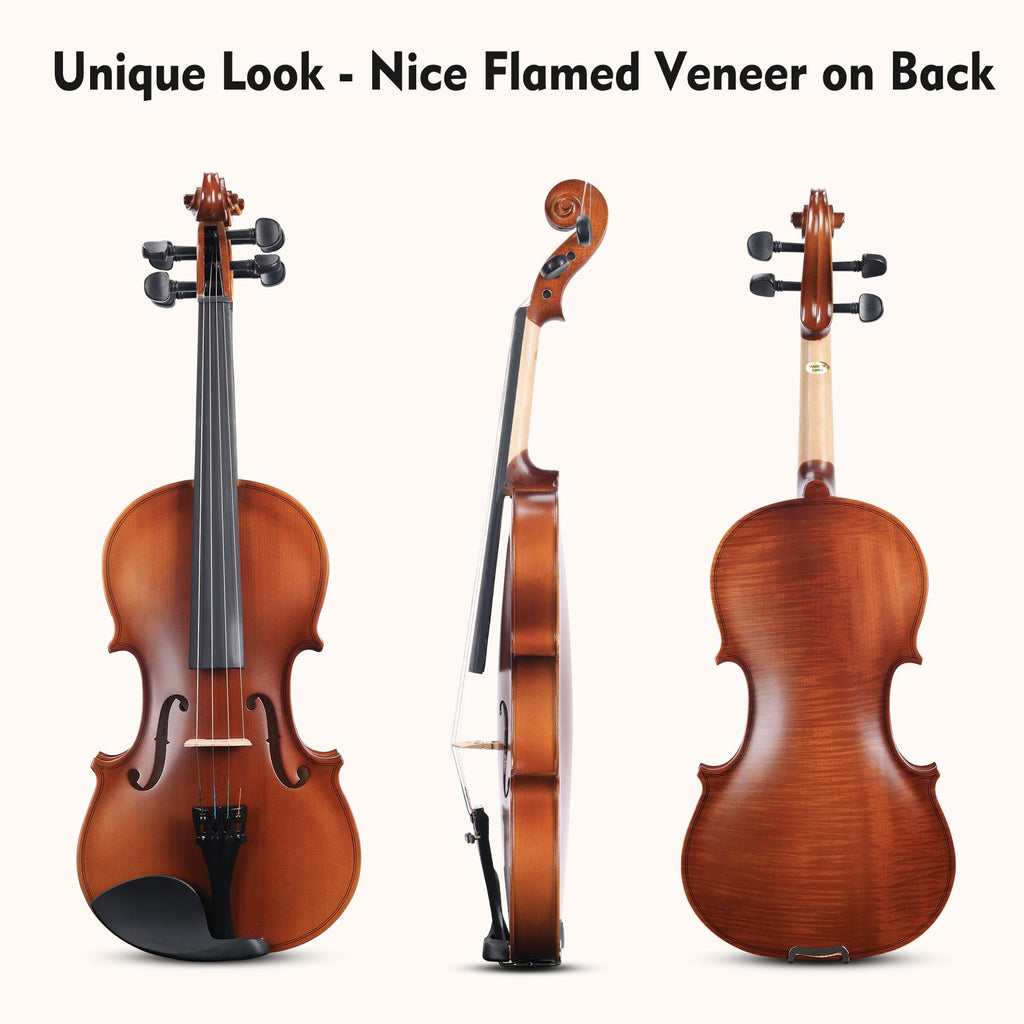 ADM 1/4 Size Wood Violin Set for Kids Teens Students Adults Beginner Acoustic Violin Matte Fiddle Starter Kit with Hard Case, Rosin, Shoulder Rest, Bow, Clip-on Tuner and Fingerboard Sticker