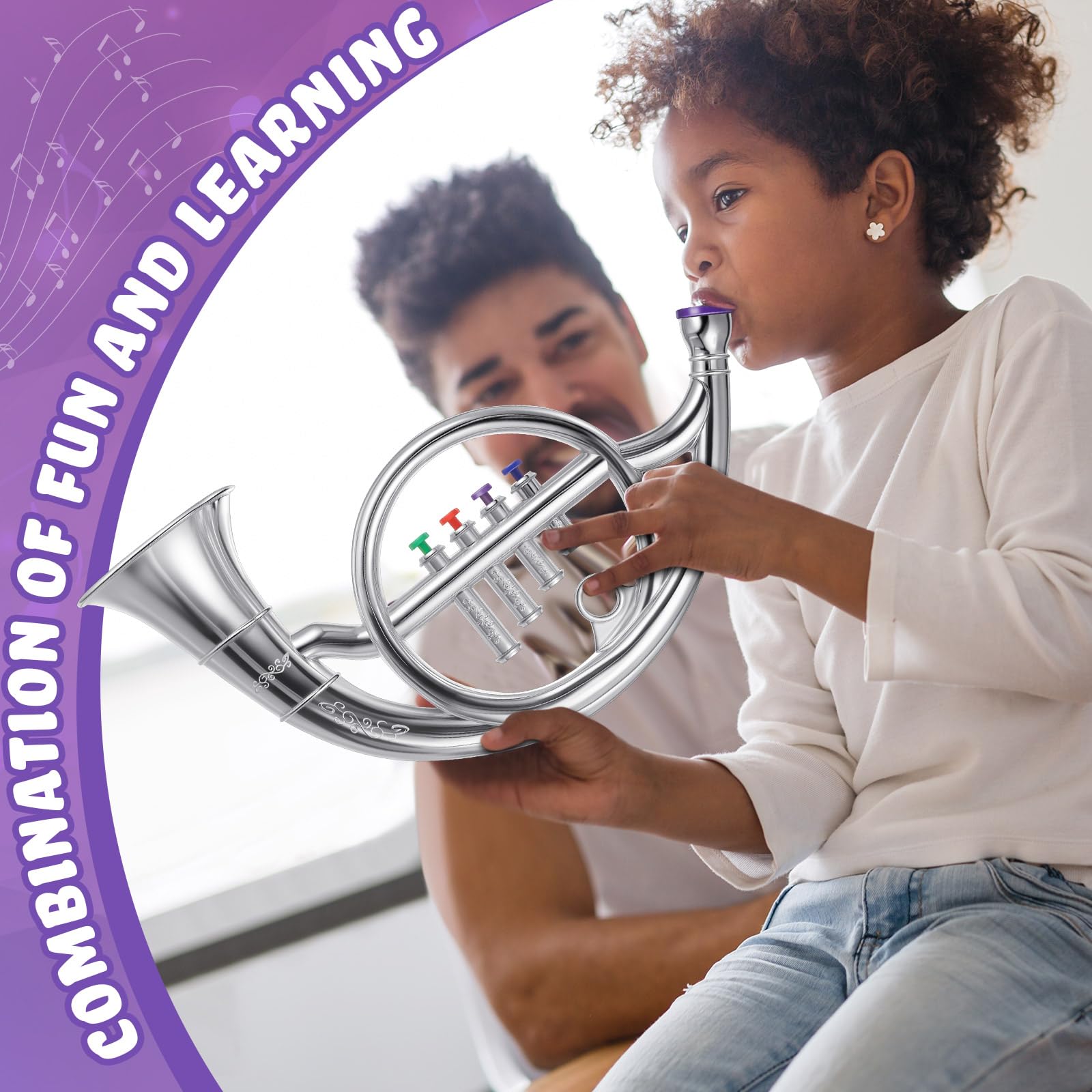 Lewtemi Gold Trumpet Musical Instruments Toy for Kid Toddler Fake Plastic Preschool Music Toy Gift Non-Professional Wind Instrument Early Educational Teaching Songs Gifts for Toddlers Children