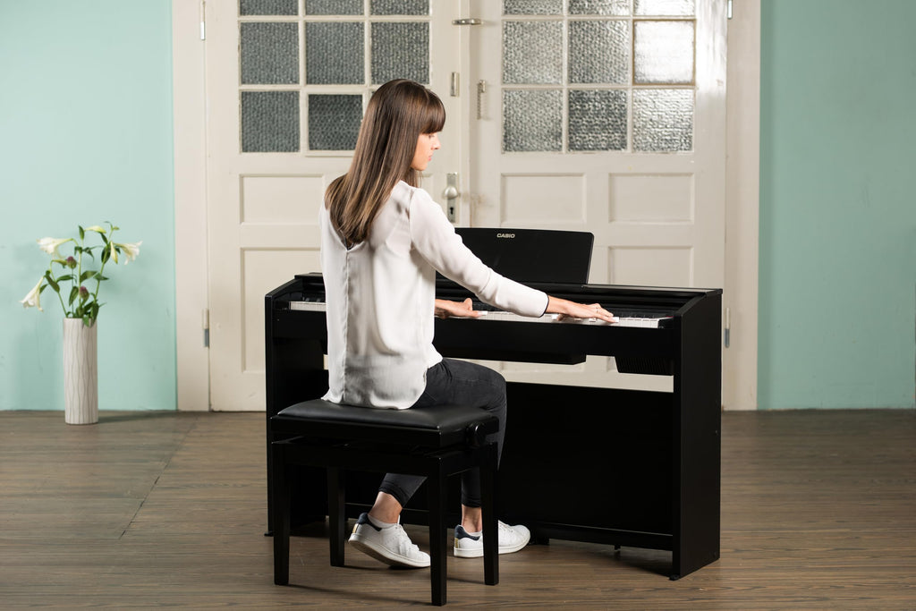 Casio PX-870 Privia Digital Piano - Black Bundle with Furniture Bench, Headphones, Instructional Book, Online Lessons, Instructional DVD, and Austin Bazaar Polishing Cloth