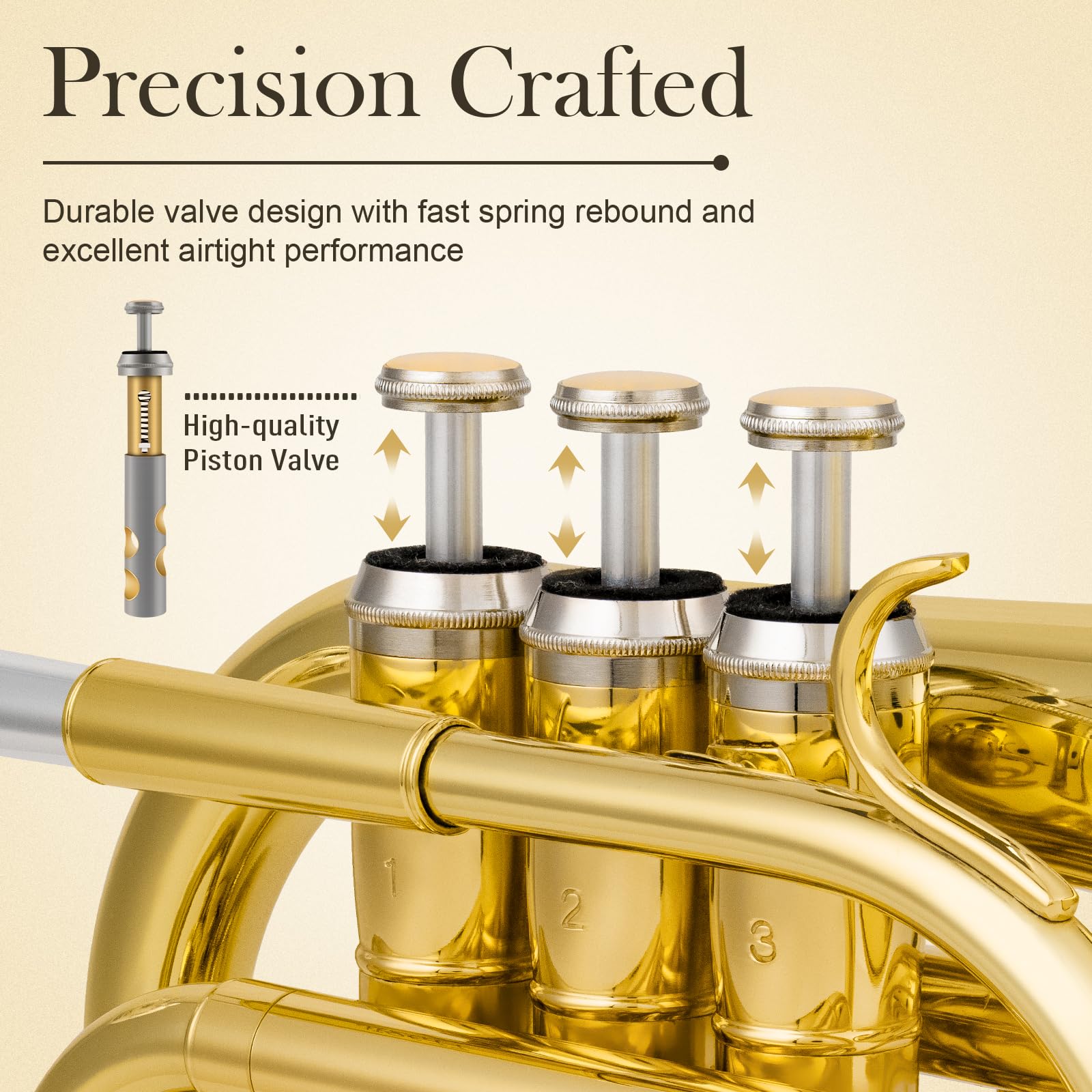 SONICAKE Pocket Trumpet Bb Flat - Gold Lacquer Brass Mini Trumpet Full Kit for Beginners Students with 7C Mouthpiece, Hard Case, Gloves & Cleaning Kit QPT-01 (Golden)
