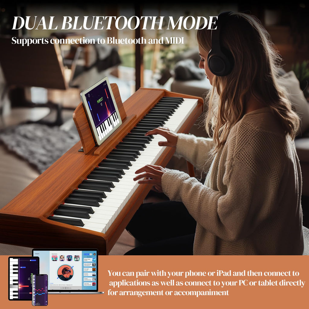 Ktaxon 88 Key Keyboard Piano Set, Full Size Digital Piano with Multi-Adjustable Height Bench, Powerful Functional Panel, Professional 3 Pedal Unit and Dual Mode Connectivity for Beginner(Black)