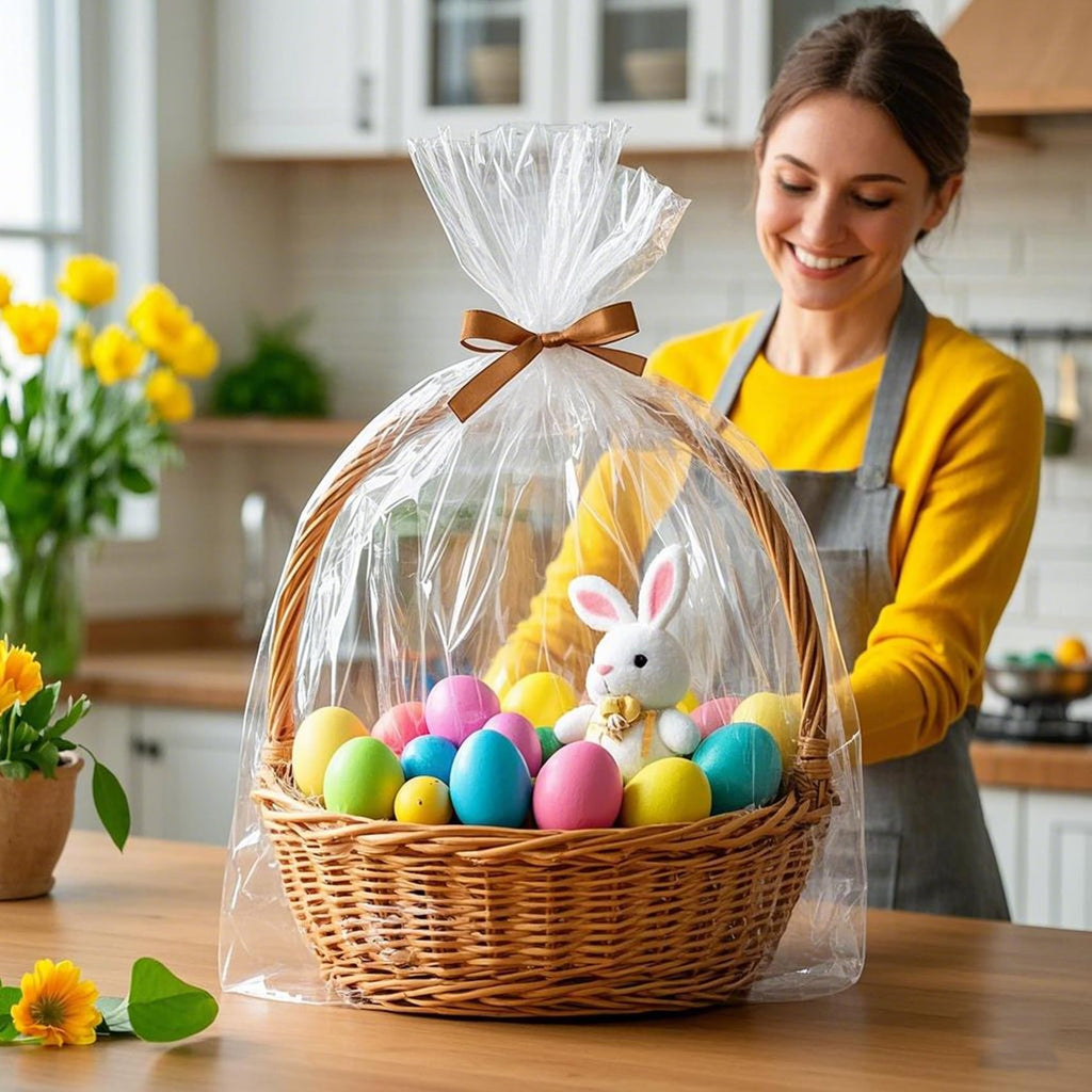 Morepack Large Cello/Cellophane Bags,30x 40 Inches Clear Basket Bags OPP Plastic Cellophane Wrap for Gift Baskets Packaging 20 Pieces (No Bow or Ribbon Included)