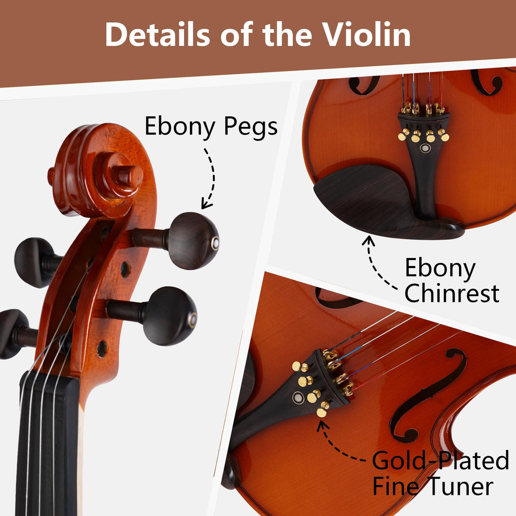 Violin 4/4 Full Size,Beginner Violin For Kids,Students,Adults,Fiddle Set with Hard Case,Bow,Rosin,Shoulder Rest,Tuner,Extra Strings,Bridge,Fingerboard Stickers