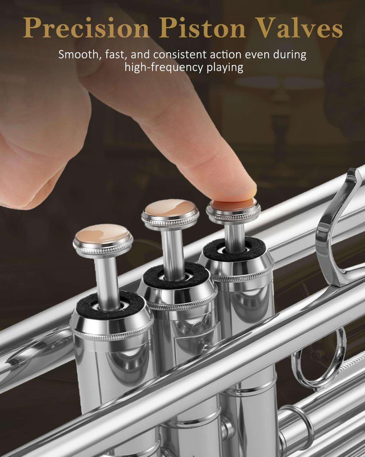 STRICH Bb Standard Trumpet Set for Beginners, Brass Student Trumpet Instrument with Hard Case, Cleaning Kit, 7C & 3C Mouthpieces, Gloves - STR-1G, Gold
