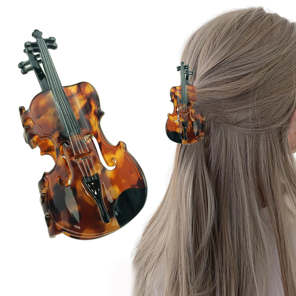 Decorative Violin Hair Clip,Novelty Acetate Claw Clips,Music Instrument Hair Clips for Women(Tortoiseshell Brown)