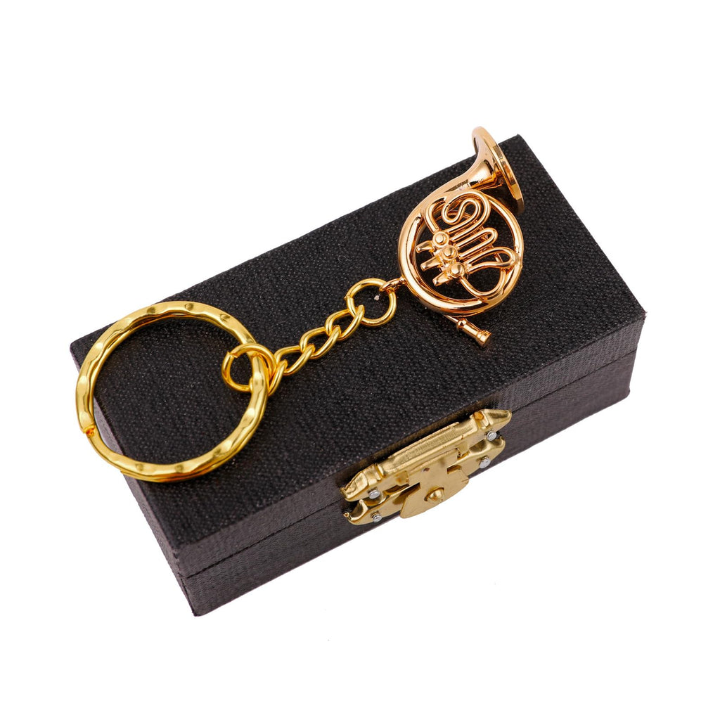 Miniature Musical Instrument Keychain with Case Brass Mini Collectible Figurines Replica Key Ring Birthday Gifts